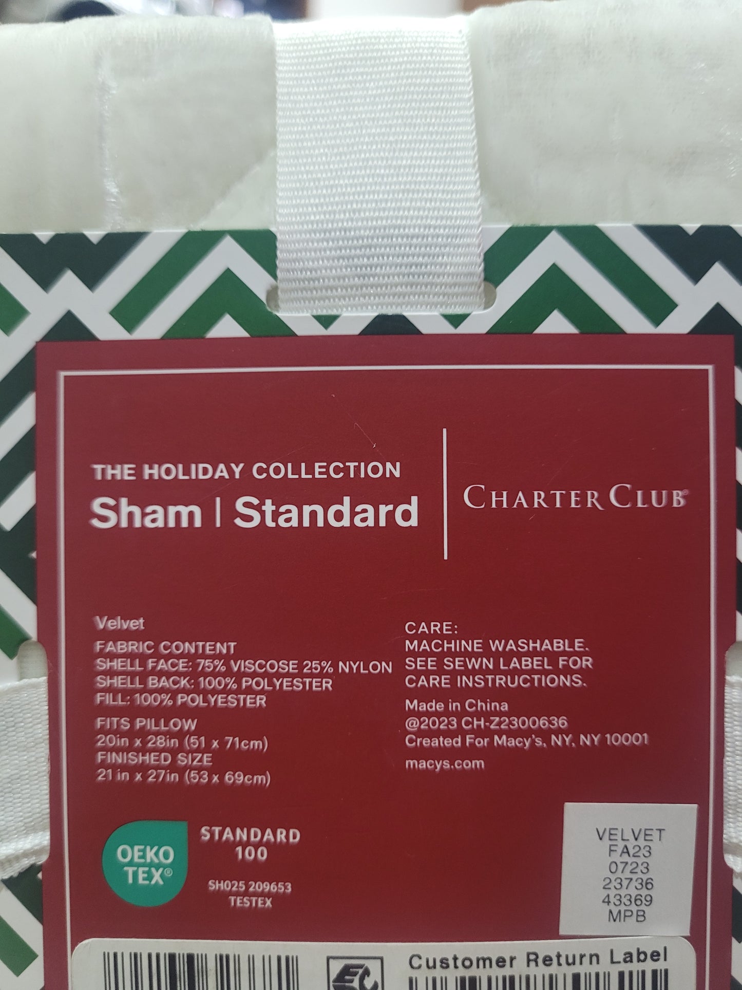 Charter Club
Velvet Sham, Standard, 1 Cubre Cojín Blanco