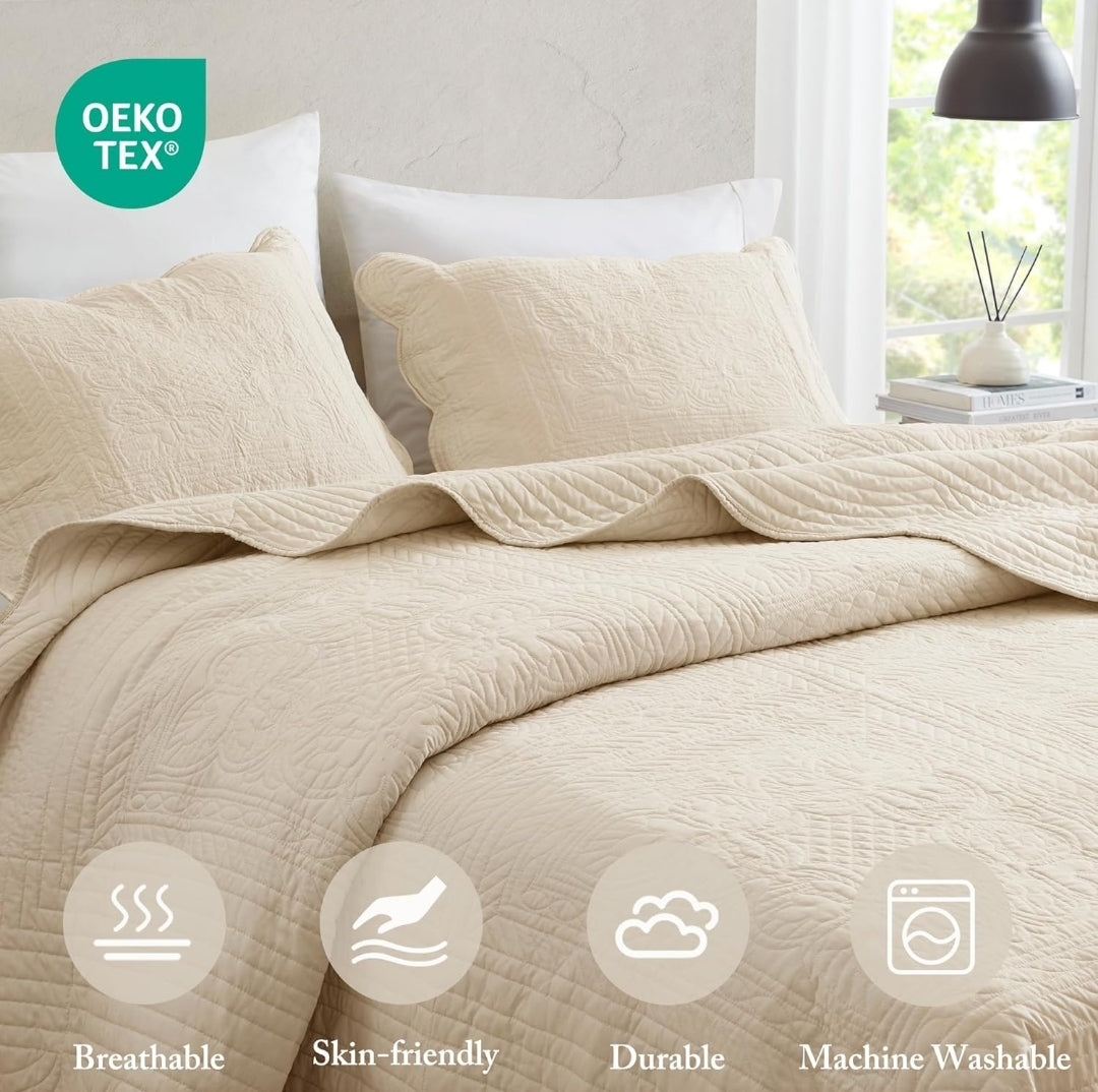 Madison Park Tuscany Quilt Set Damask King/Cal King 108"x96" Medallion Cream, 3 Piezas, King