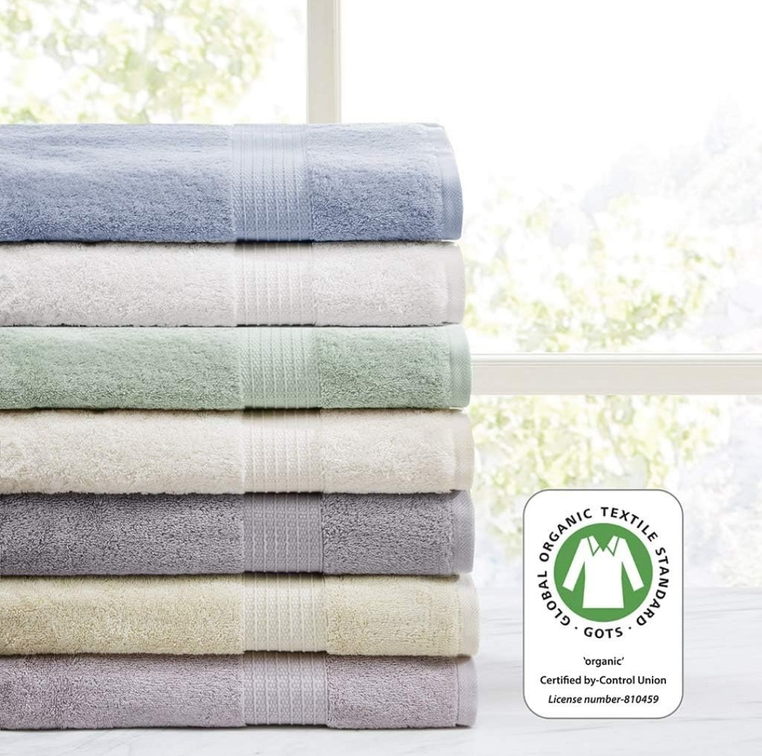 Madison Park Organic 100% Cotton Bathroom Towel Set, Highly Absorbent, Quick Dry, Include for Shower, Handwash & Facial Washcloth, Multi-Sizes, Set de 6 Toallas, Gris