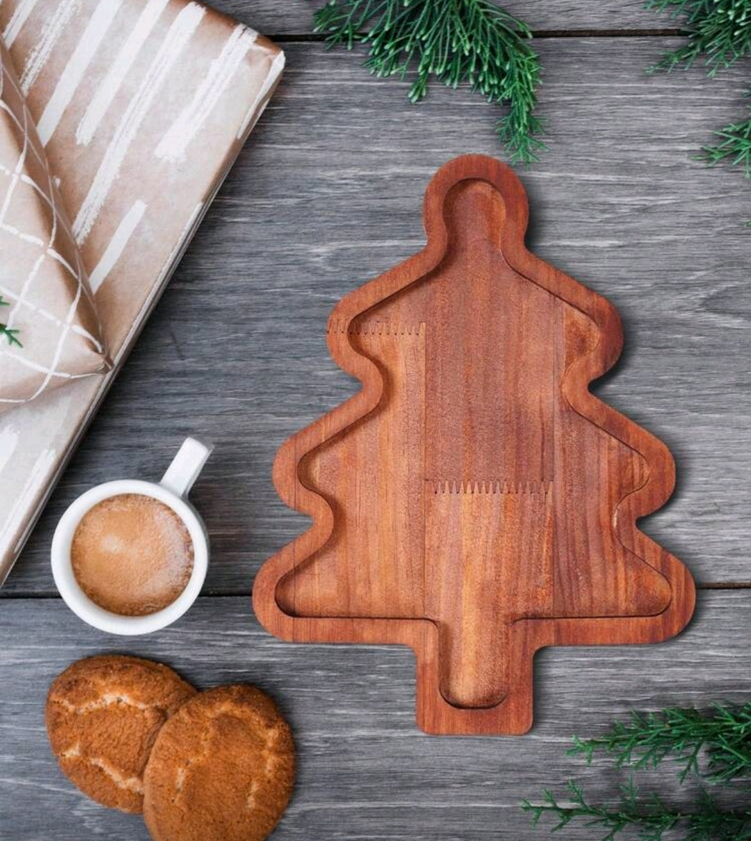 Bandeja de Madera de Árbol Navideño