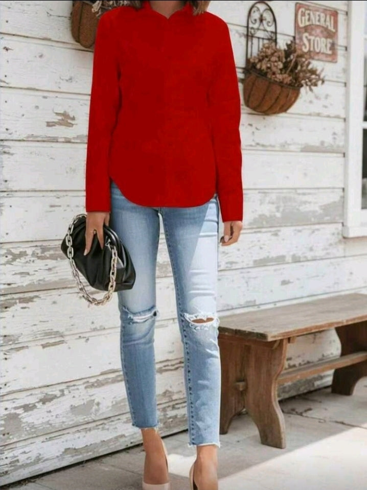 Camisa casual roja manga larga y de botones