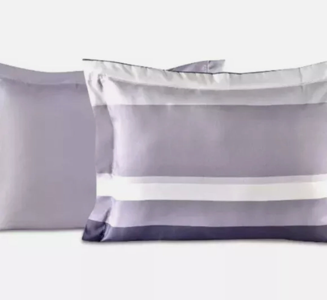 Fairfield Square Home Collection- Austin Stripe Solid Reversible Comforter Set, 8 Piezas, Lavanda, King
