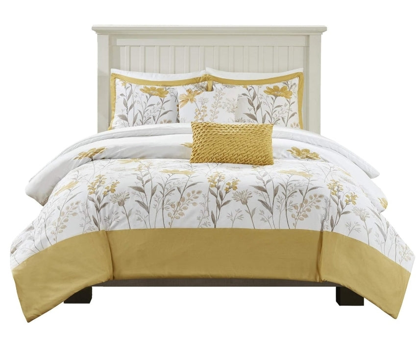 Harbor House Cozy Cotton Comforter Set - Classic Modern Design, All Season Down Alternative Casual Bedding, Matching Shams, Meadow, 5 Piezas, Amarillo, King