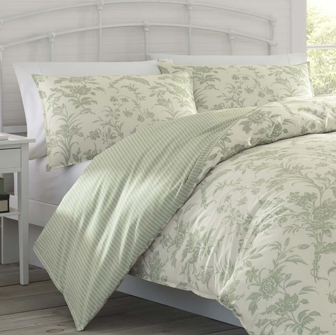 Laura Ashley Home Natalie Sage Cotton Duvet Cover Set 3 Piezas, Verde, King