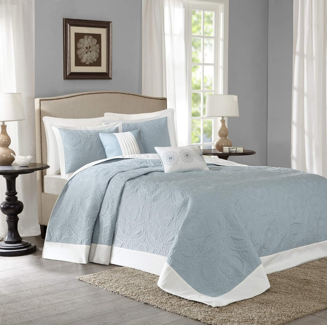 Madison Park Ashbury Bedspread Set, Azul, 120 in x 118 in, 5 Piezas, King