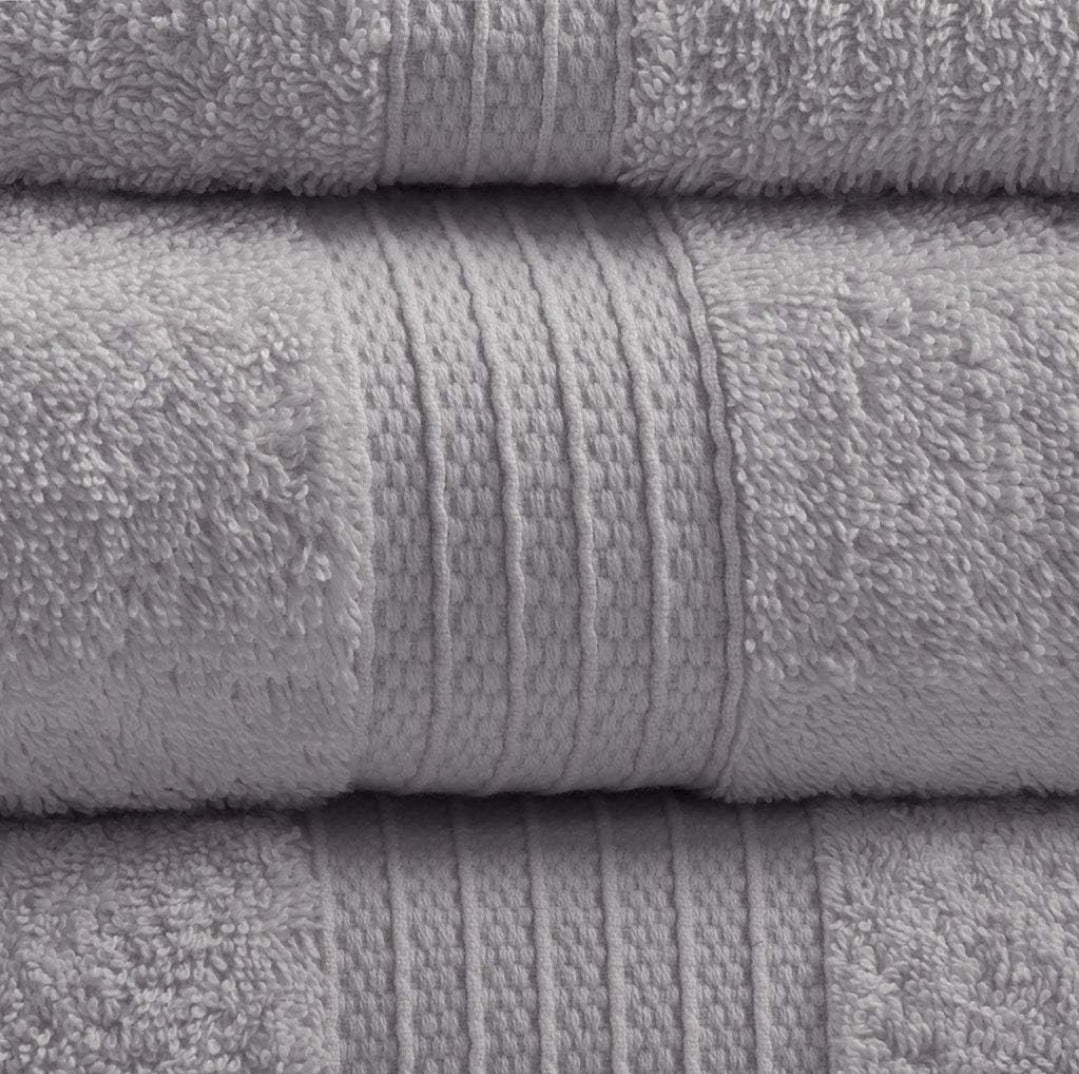 Madison Park Organic 100% Cotton Bathroom Towel Set, Highly Absorbent, Quick Dry, Include for Shower, Handwash & Facial Washcloth, Multi-Sizes, Set de 6 Toallas, Gris