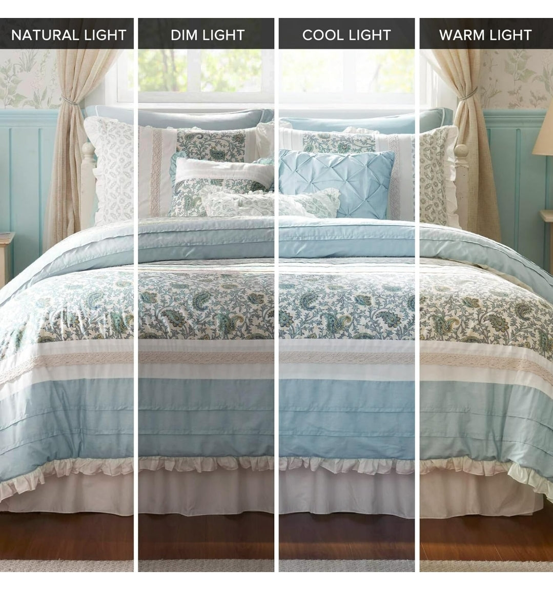 Madison Park Dawn 100% Cotton Comforter Set Queen 90"x90" Shabby Chic, Aqua, 9 Piezas, Queen