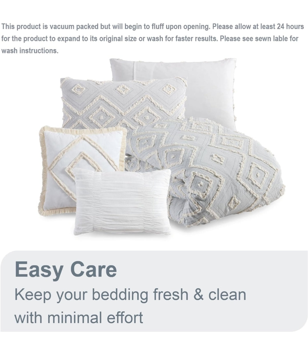Swift Home Rukai 100% Cotton Washed Clip Jacquard Gauze 5-Piece Bedding Comforter Set, All Season & Breathable, Oeko-TEX Certified – Gris, 5 Piezas, Queen. Tono gris suave.
