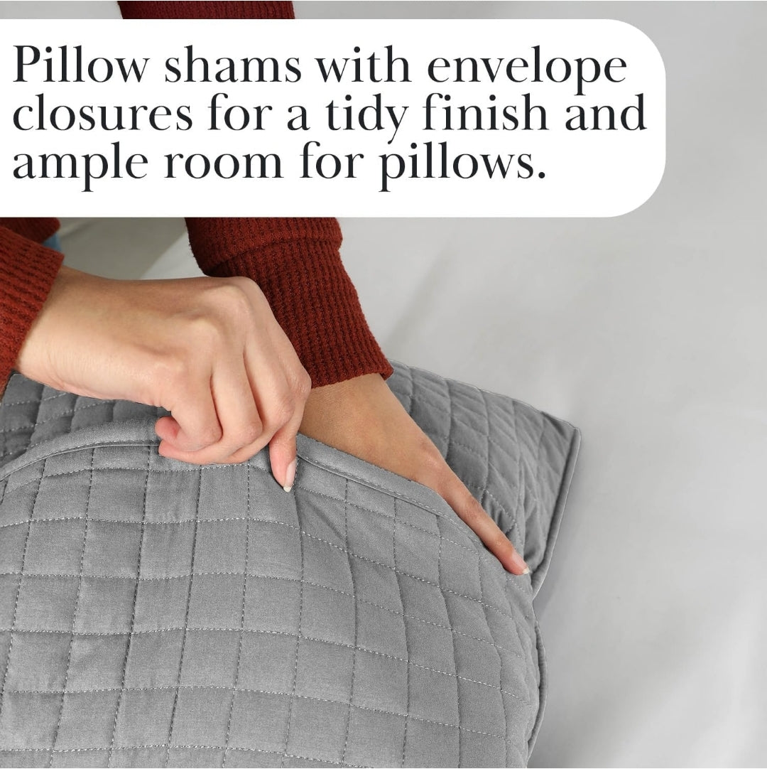 Southshore- Fine Linens, Inc. Oversized Quilt Set Soft Microfiber, 3 Piezas, Gris Claro, Queen