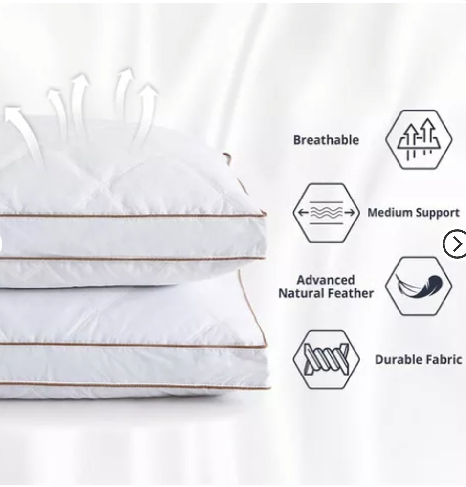 Peace Nest Goose Feather Down Pillow White Quilted Cotton Cover, 1 Almohada