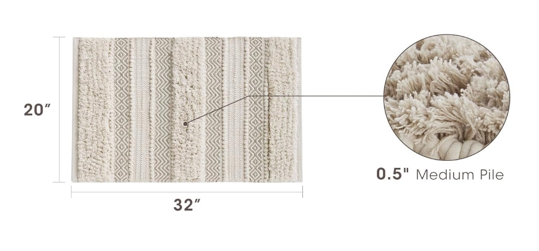 INK+IVY Asher Bath Rug Hand-Woven Striped Bathroom Bath-Mats 20"x32" Natural, 1 Alfombra de Baño Tejida a Mano