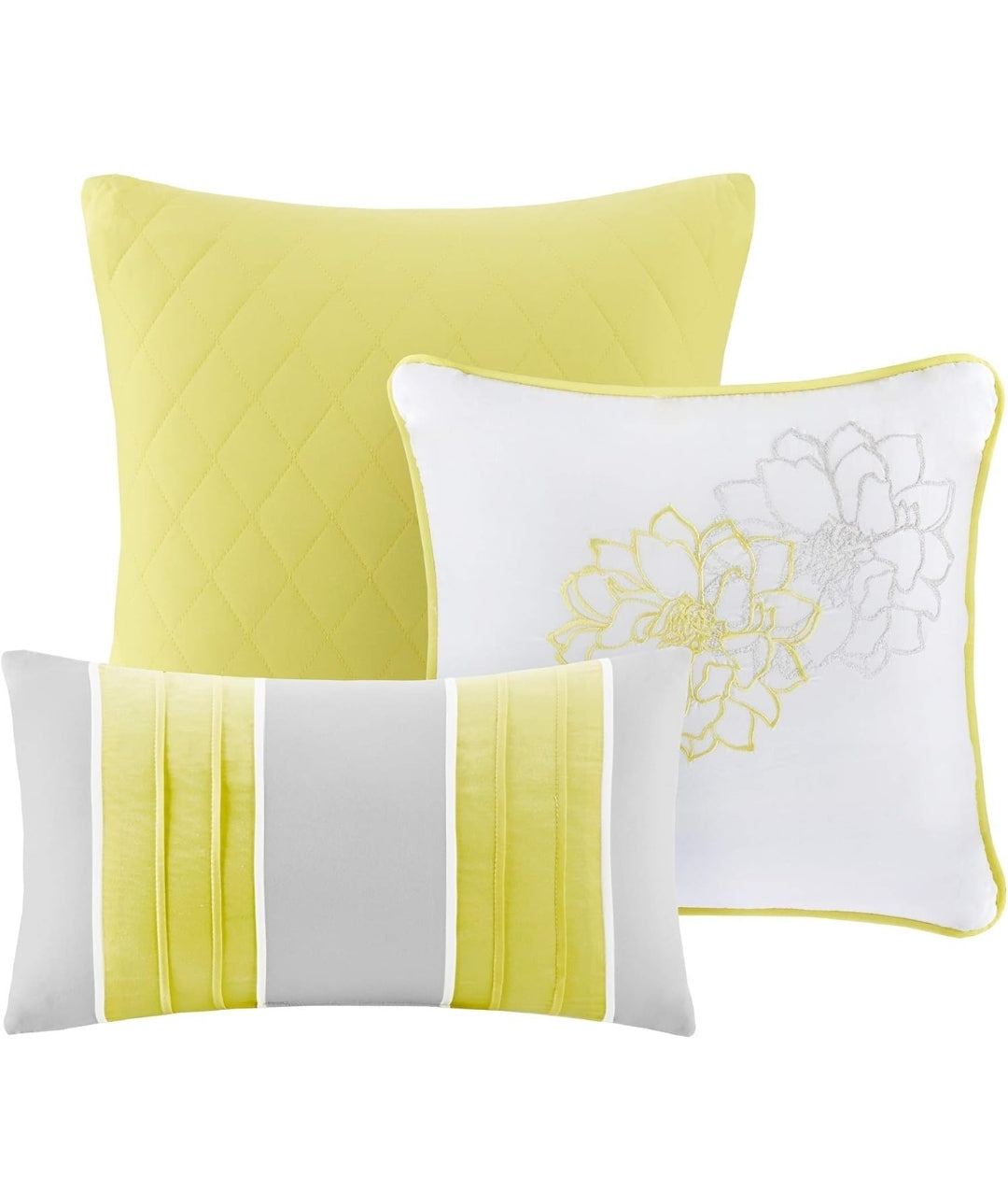 Madison Park Lola 100% Cotton Duvet Set Beautiful Floral Pattern, Ruffle Border Design, 6 piezas, Amarillo, Queen