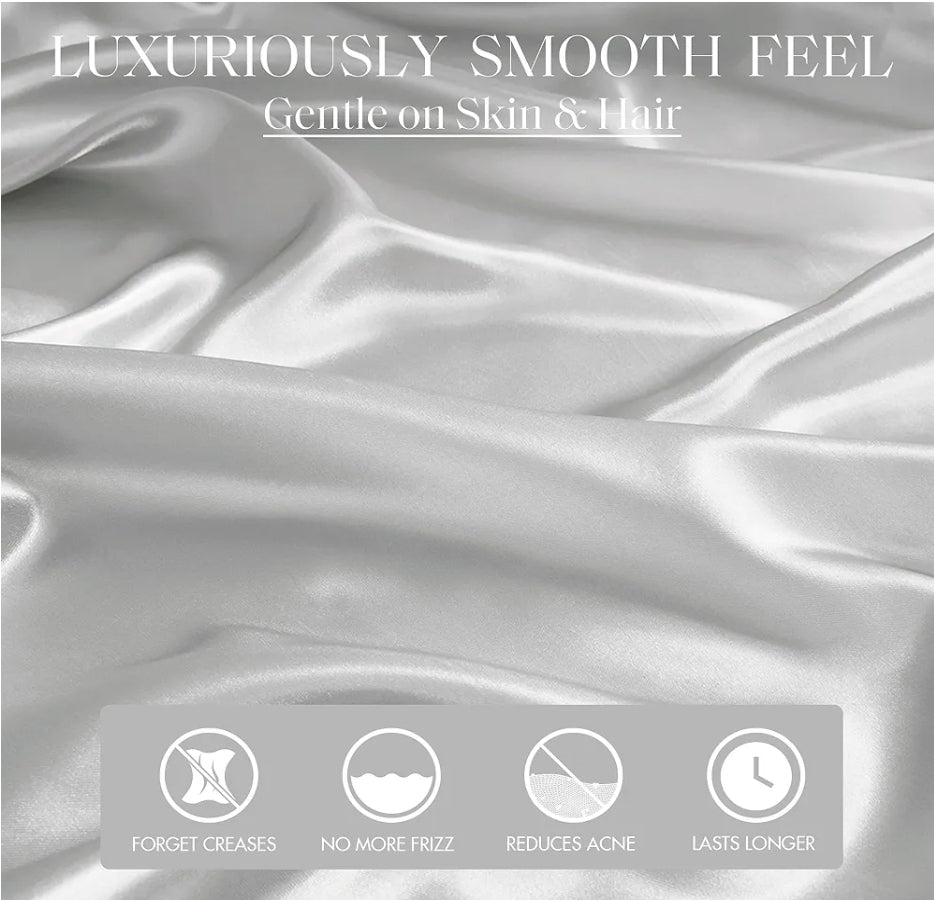 Madison Park Essentials Set of 2 Satin Pillowcase for Hair & Skin, Luxuriously Soft, Silky with Natural Sheen Luster, Cool to Touch, Wrinkle-Free, Machine Washable, Standard,Juego de 2 Fundas para Almohadas, Gris