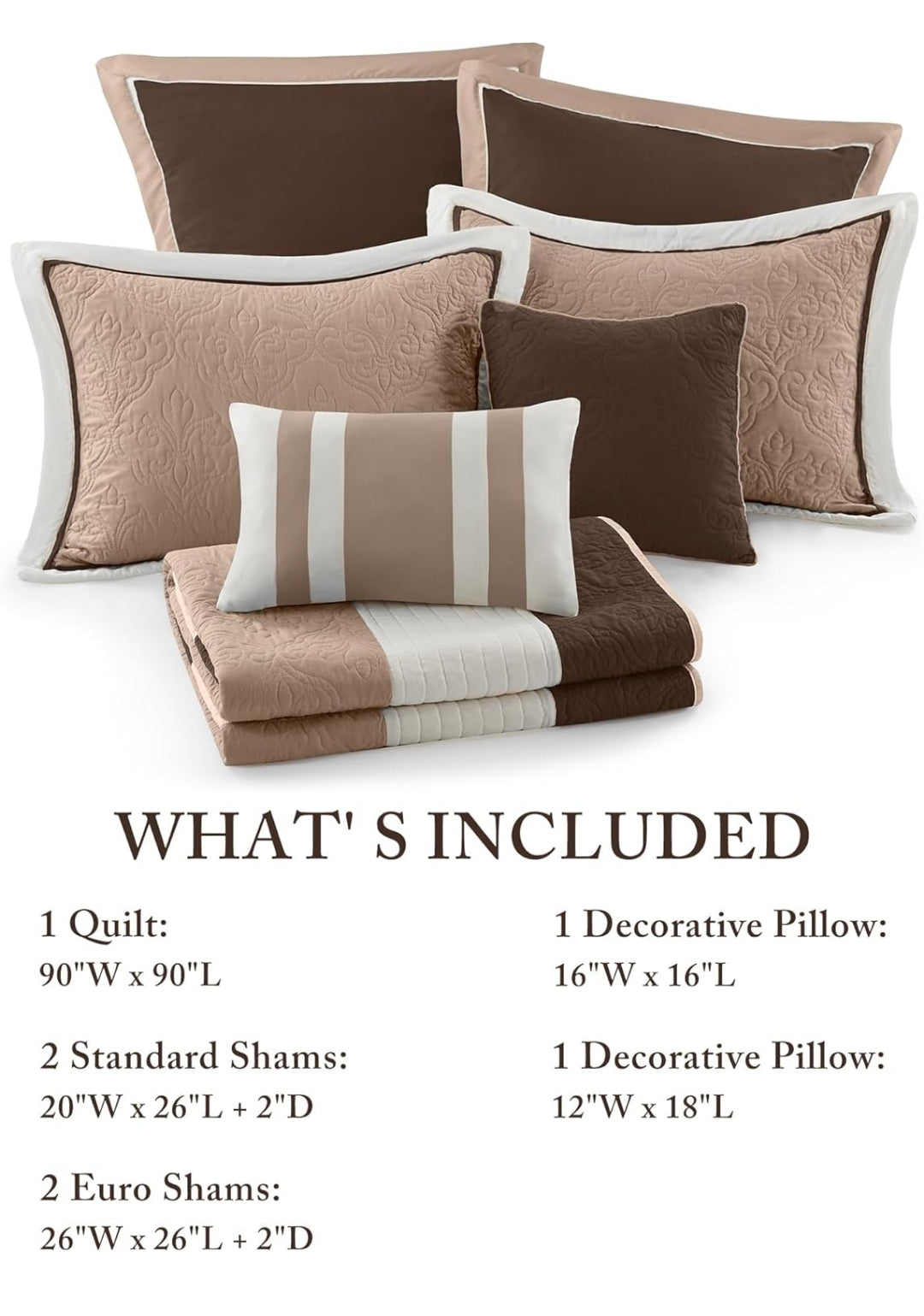 Madison Park Attingham Quilt Set 90"x90", Beige, 7 Piezas, Queen
