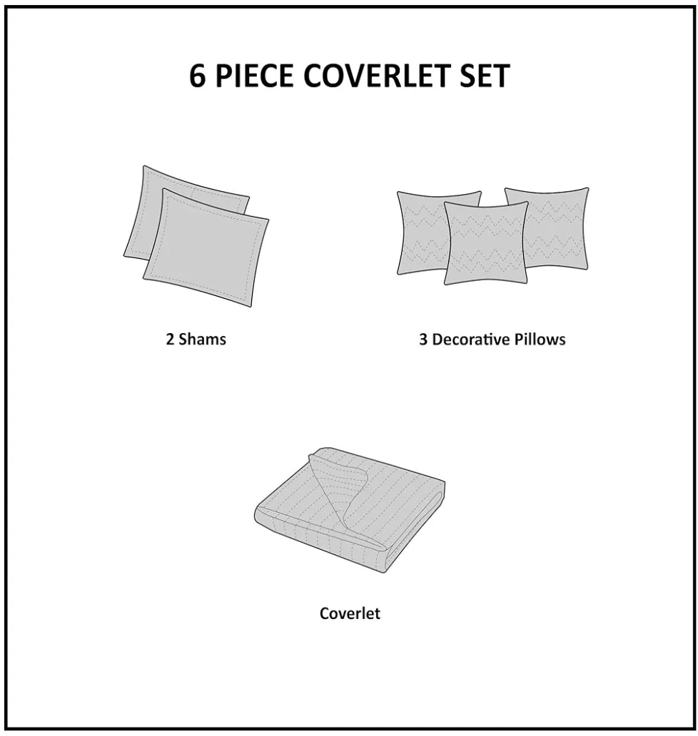 Madison Park 100% Cotton Quilt Set Floral Print, Double Sided Stitching, 6 pieces, King