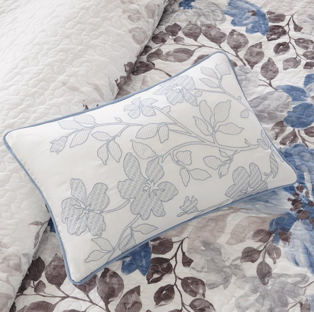 Madison Park Luna Quilt 90"x90" Floral 6 Piezas, Azul, Queen