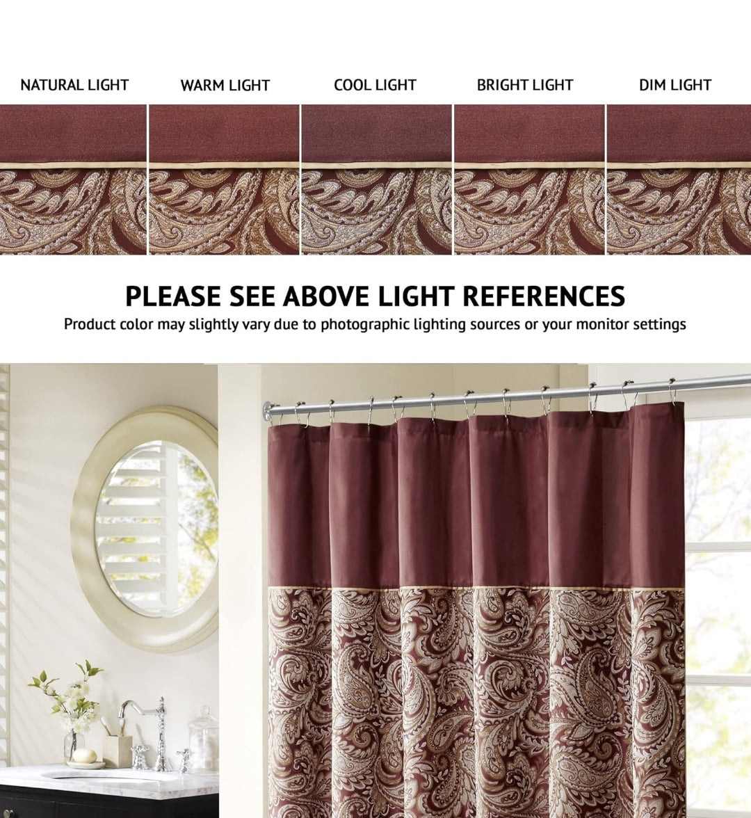 Madison Park Aubrey Design Stripe Top Modern Shower Curtain, Jacquard Traditional Shower Curtains for Bathroom, 72 X 72, Burgundy