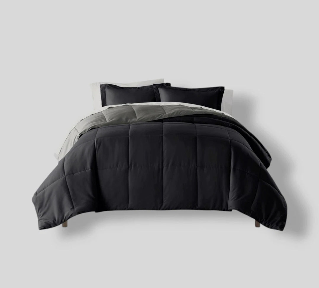 Ienjoy Home Black Fog Microfiber Down Alternative Comforter Set 2 Piezas, Negro, Twin
