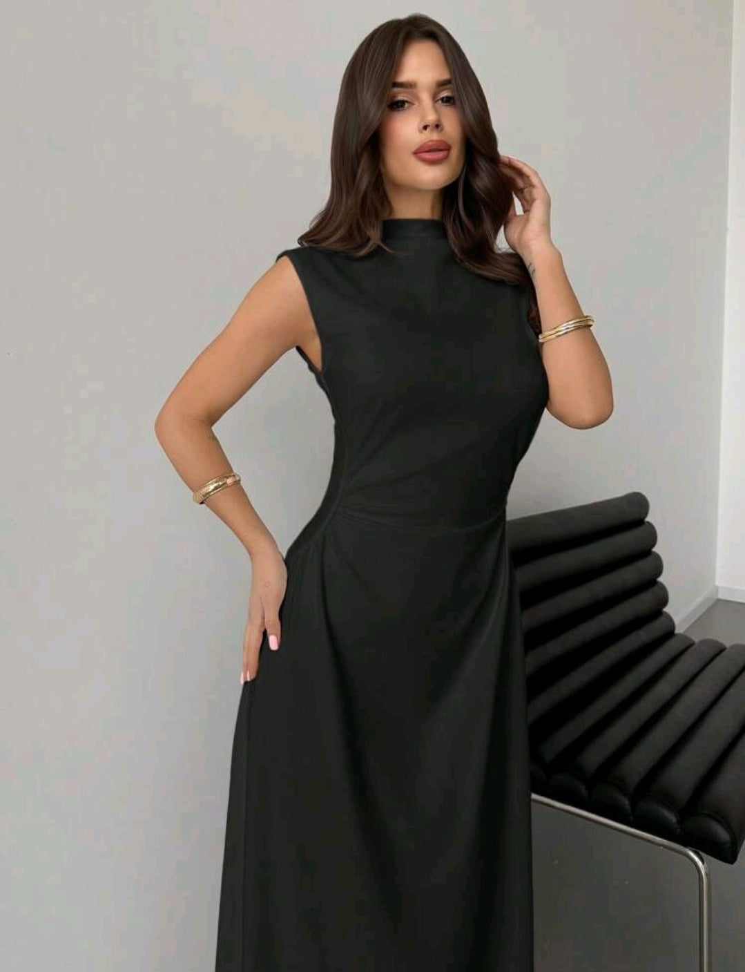 Vestido Maxi negro plisado