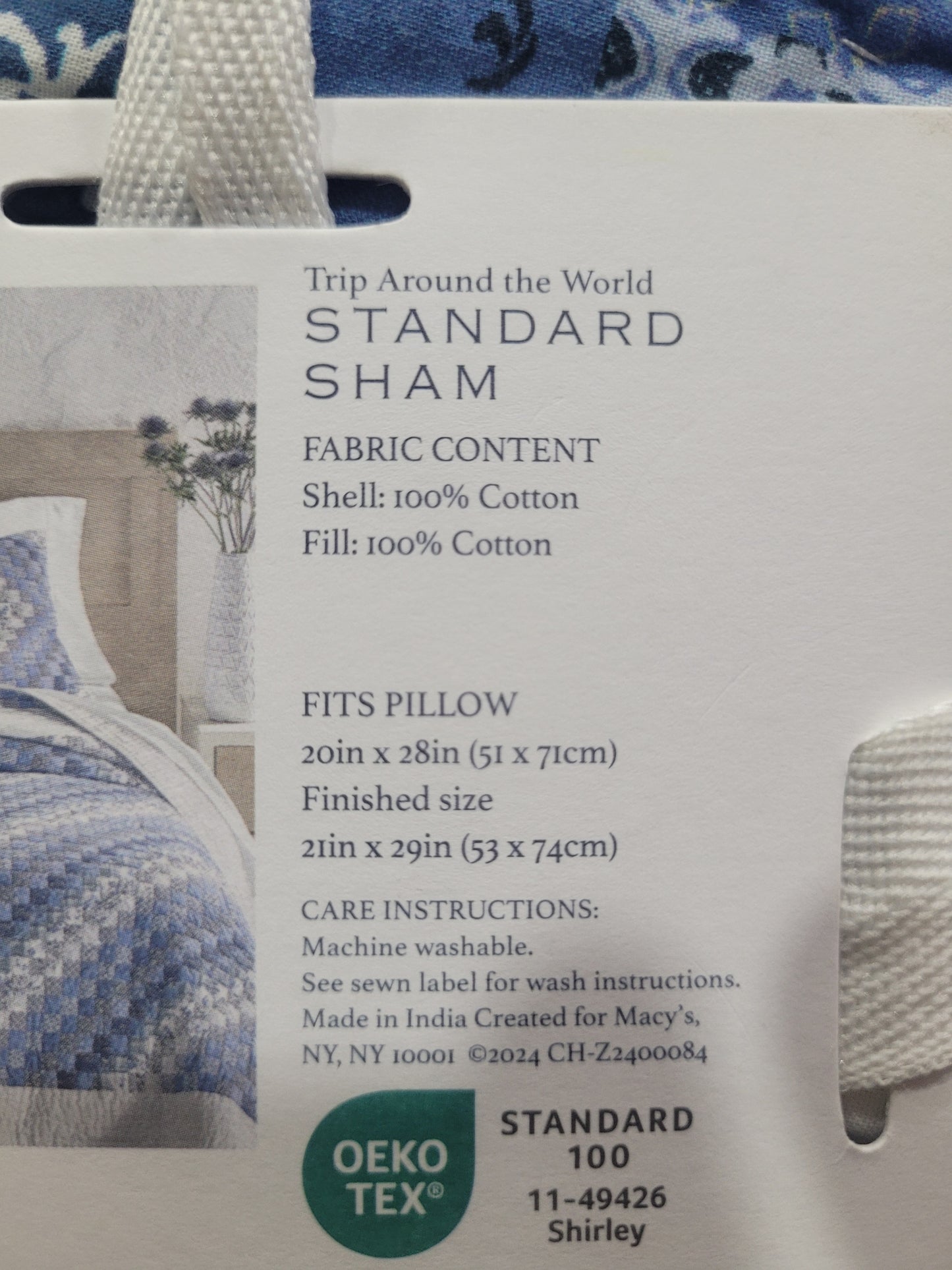 Charter Club Trip Around the World Artisan Cotton Sham, 1 cobertor de cojín azul