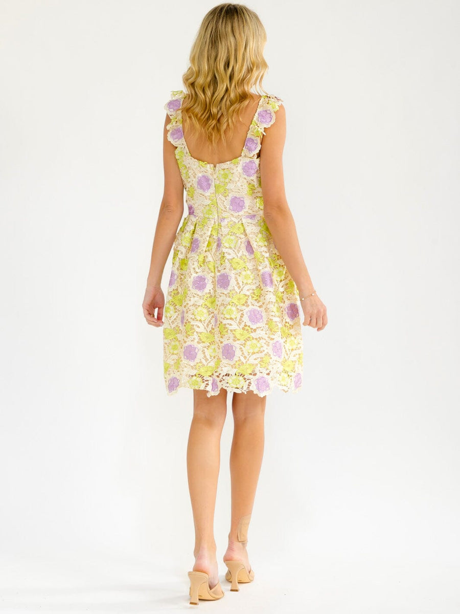 Vestido floral verde lima y morado corto