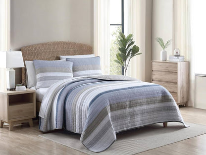 Nautica King Quilt Set Cotton Galewood. Azul. 3 piezas.