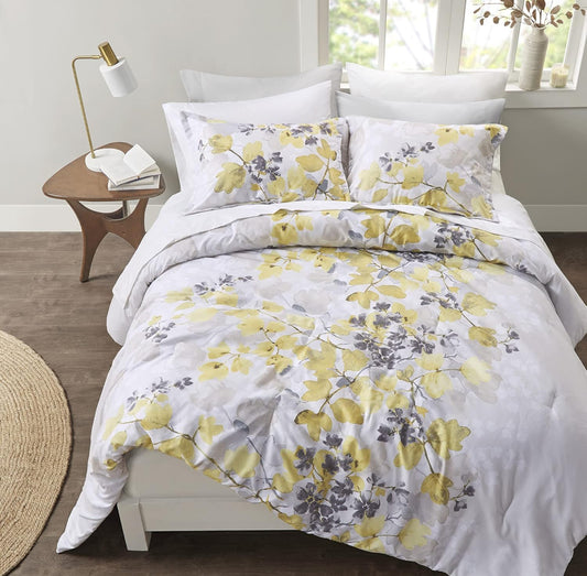 Madison Park Bed in A Bag-Trendy Casual Design Cozy Comforter, 2 shams, 1 Fited sheet with pockets, 1 flat sheet and 4 pilowcases King, Leaf Yellow 9 Piece