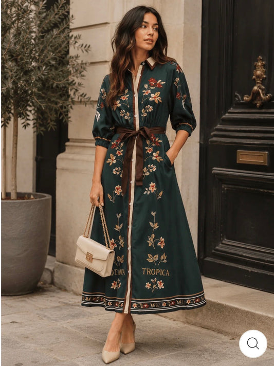 Vestido Florencia verde con cinta