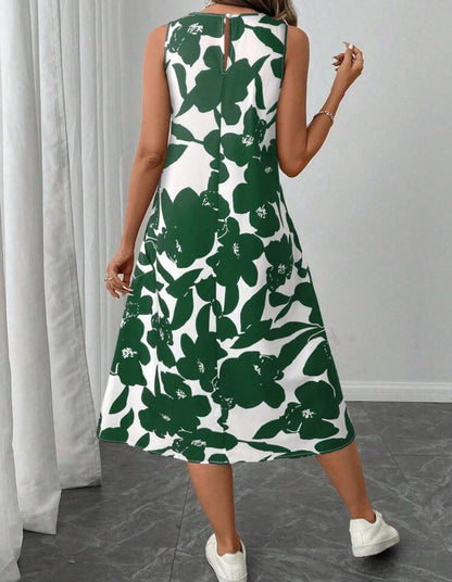 Vestido verde y blanco con estampado floral