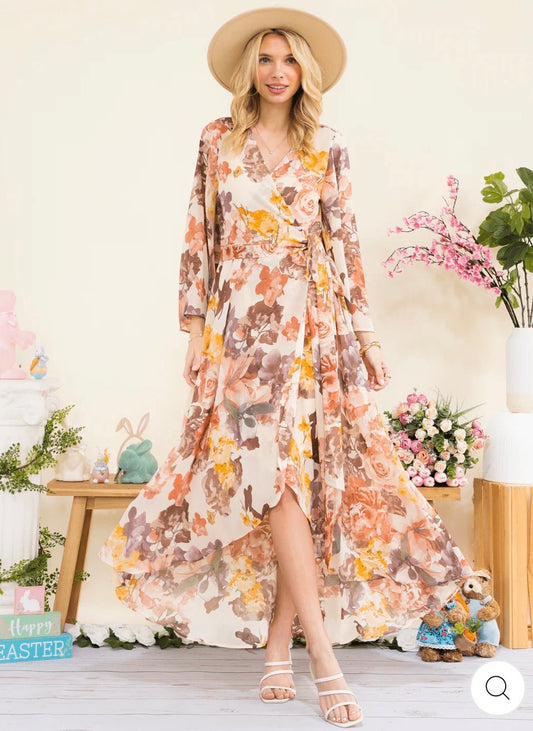 Vestido maxi floral peach