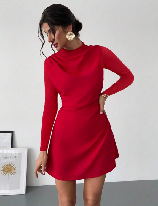 Vestido rojo manga larga elegante