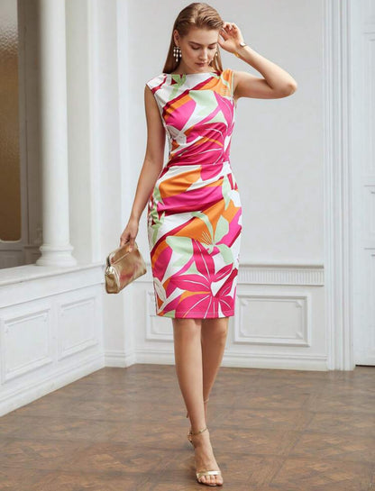 Vestido estampado líneas rosadas y anaranjadas