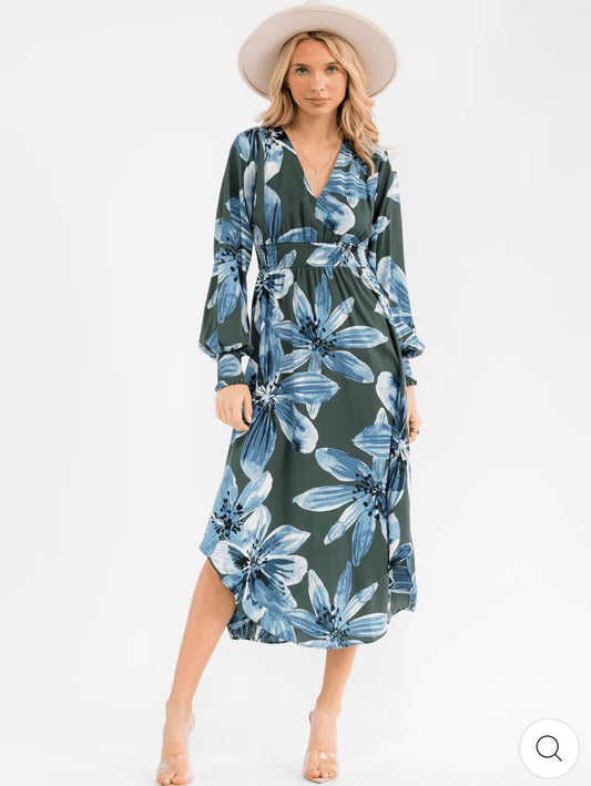 Vestido maxi floral verde