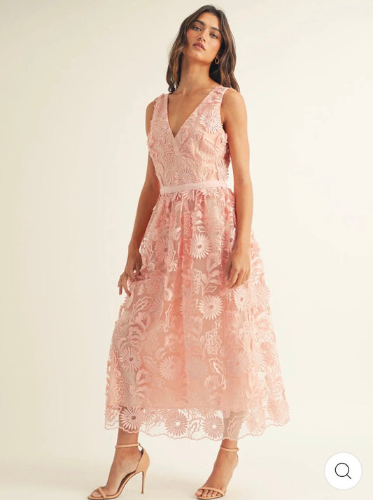 Vestido rosado maxi crochet