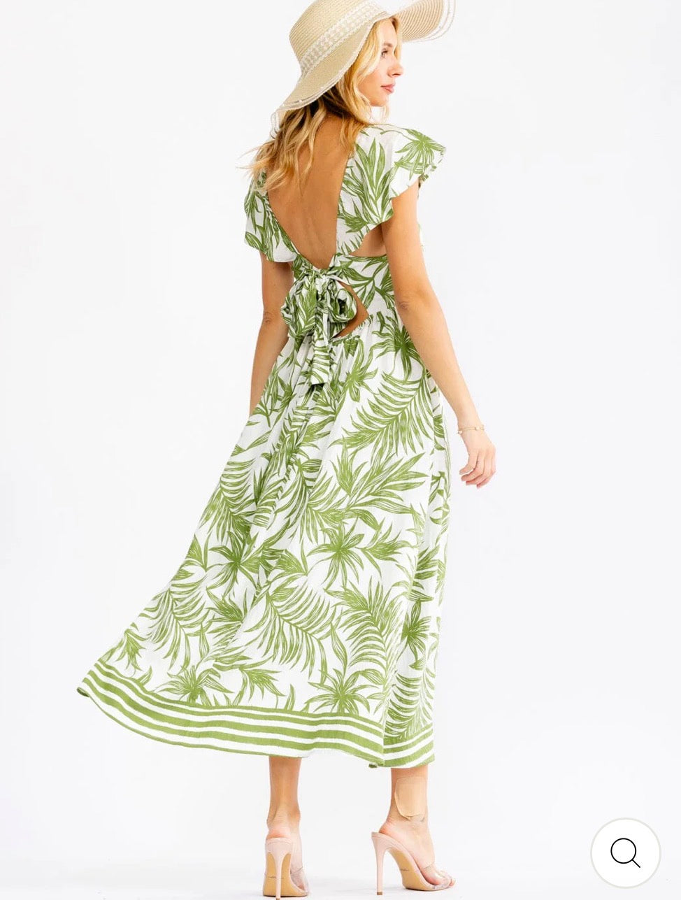 Vestido verde y blanco cuello V