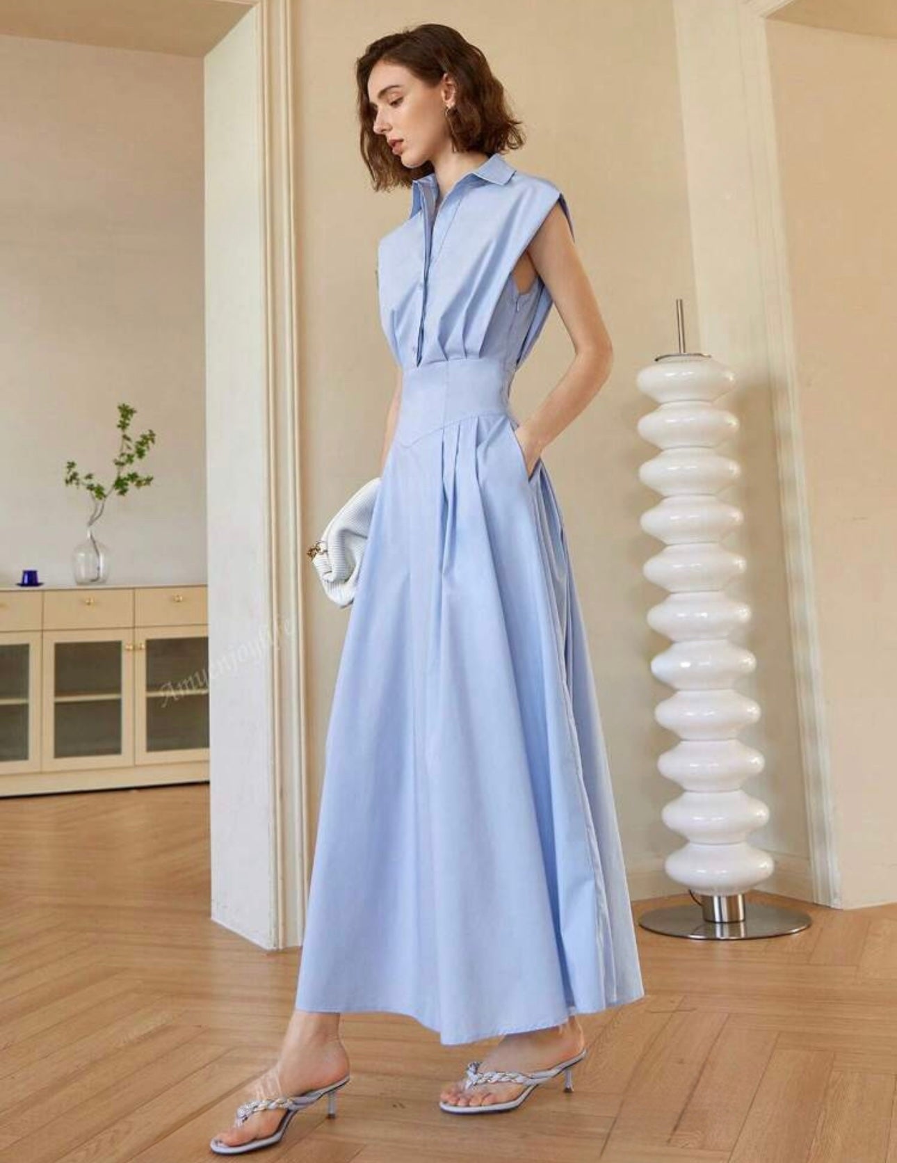 Vestido azul claro largo