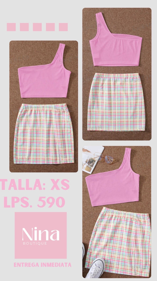 Conjunto falda y top rosado