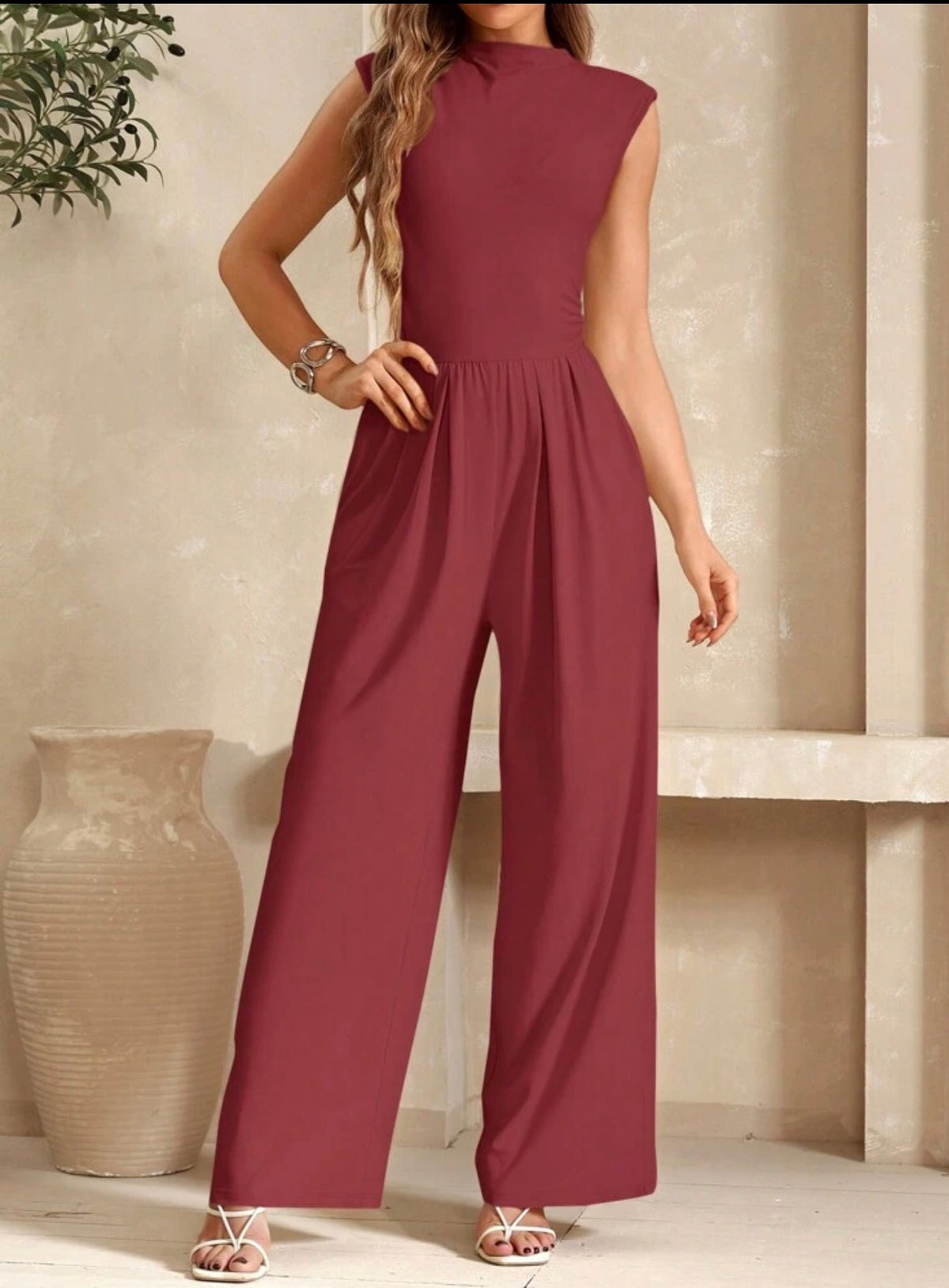 Jumpsuit terracota stretch con bolsillos