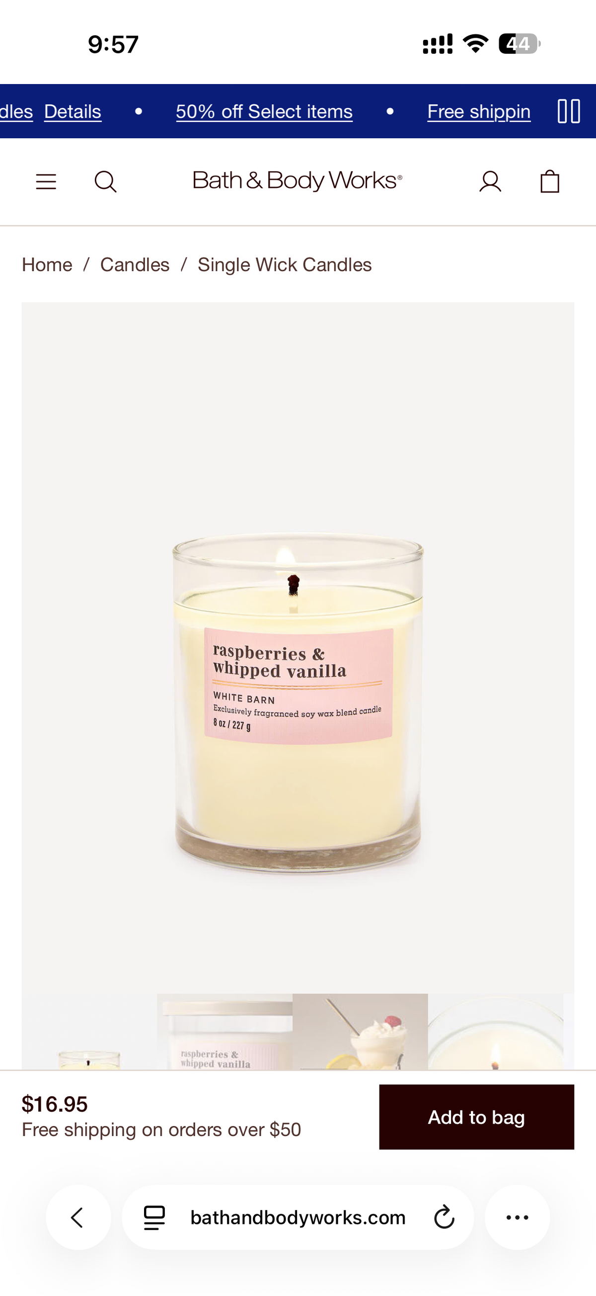 Raspberries & Whipped Vanilla 3-Wick Candle - White Barn
