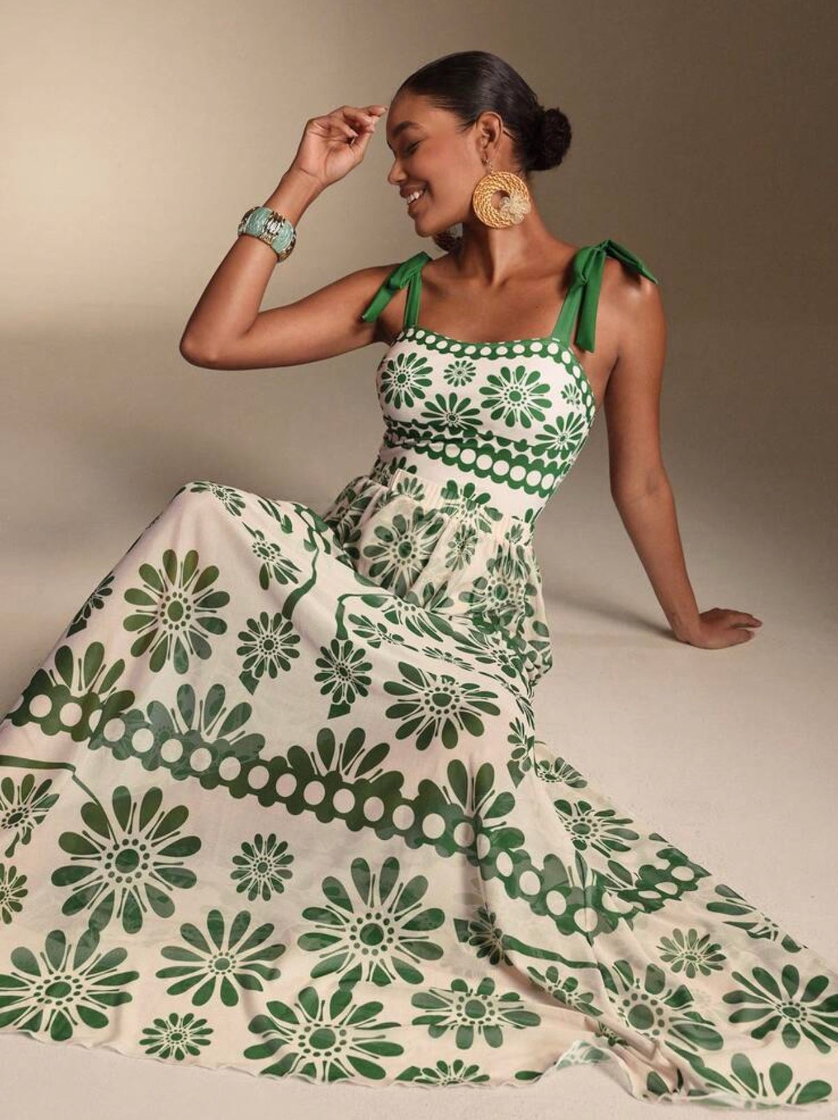 Conjunto traje de baño con falda verde (dos piezas)