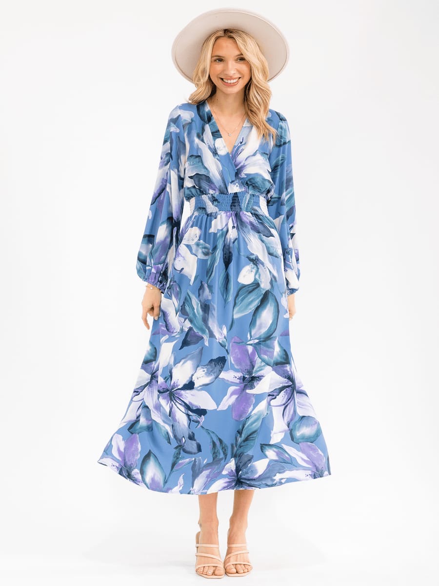Vestido azul maxi manga larga