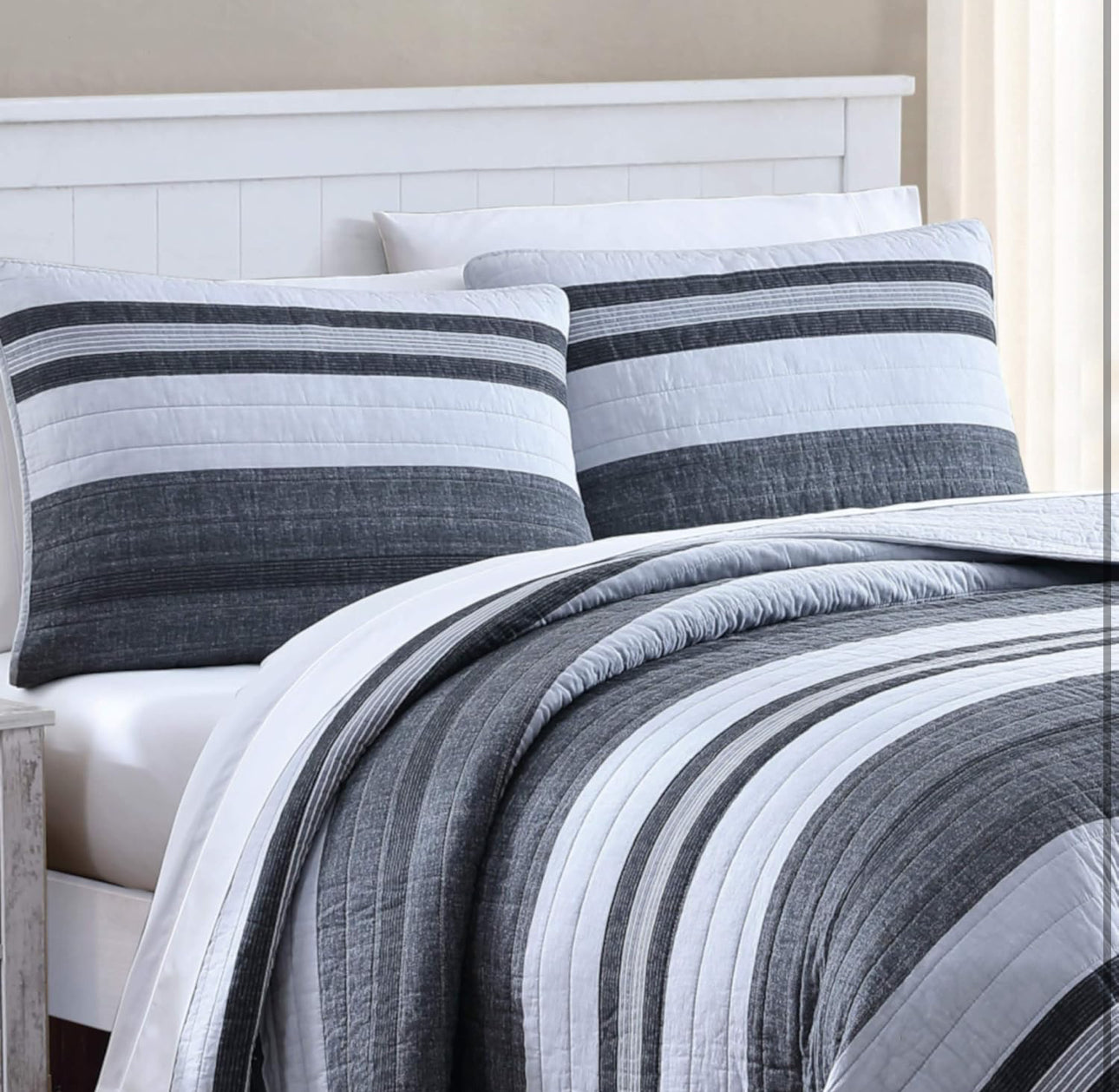 Nautica Queen Quilt Set Cotton Ardmoore Grey. Full Queen. 100% algodón. 3 piezas.