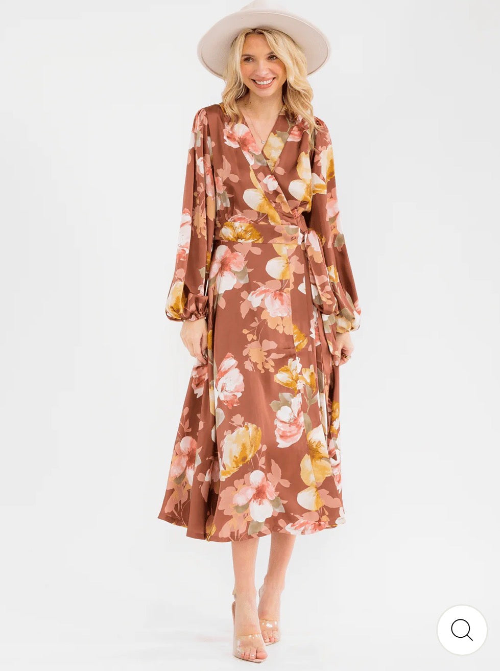 Vestido maxi floral café
