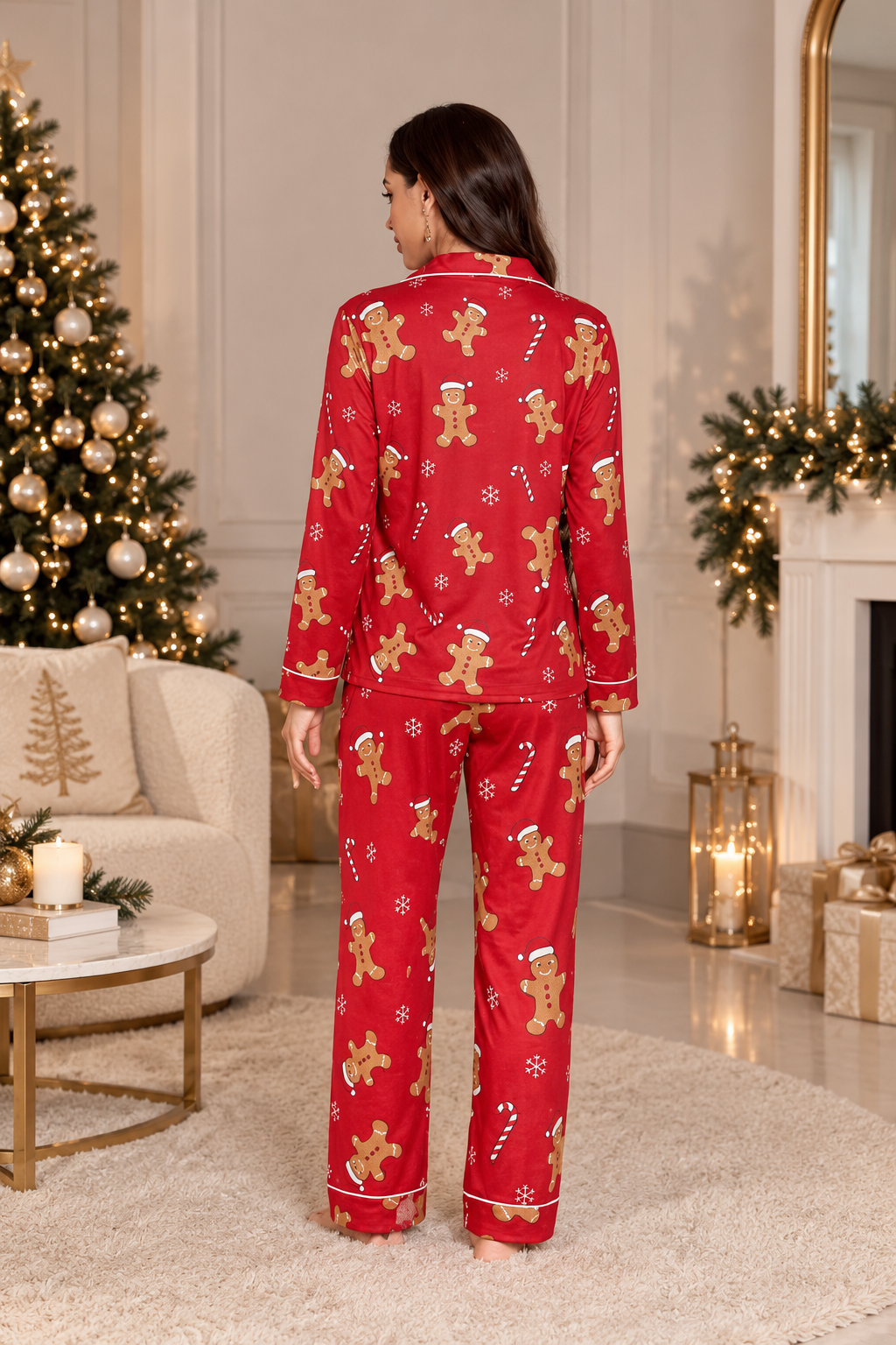 Pijama roja Navidad muñeco de jengibre