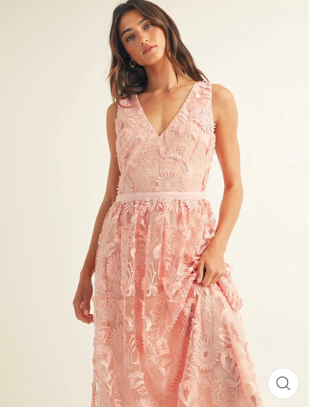 Vestido rosado maxi crochet