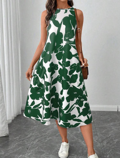 Vestido verde y blanco con estampado floral
