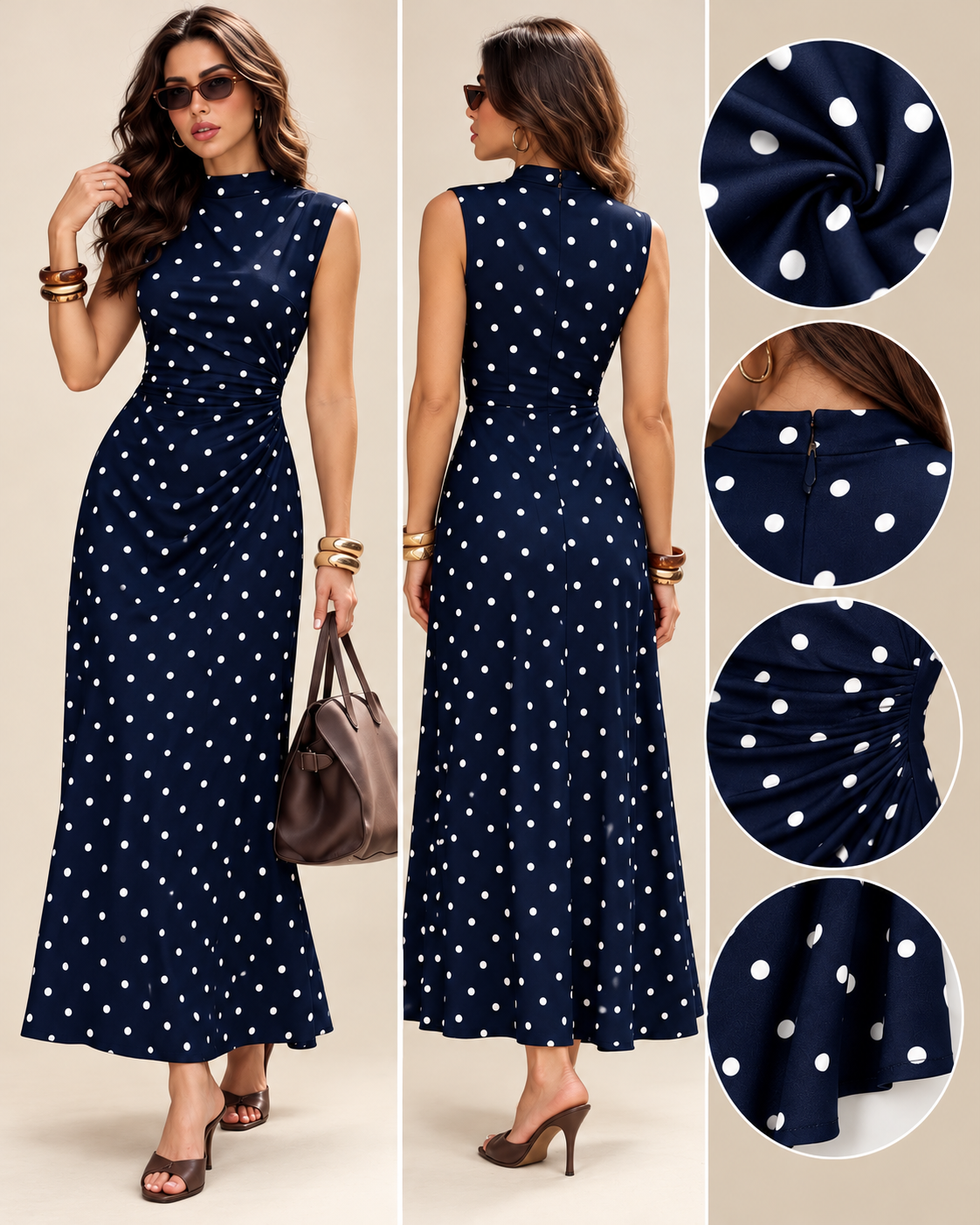 Vestido azul marino polka dot