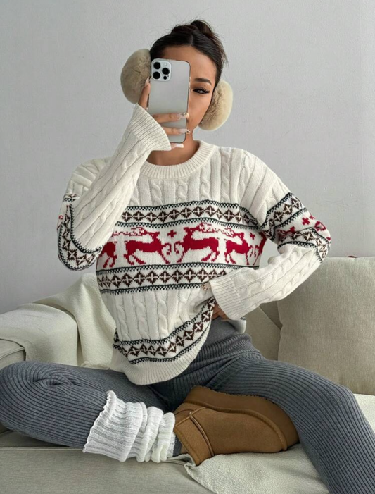 Suéter de Navidad beige con gris