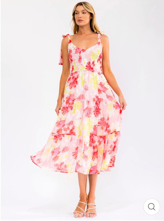 Vestido Fiorella floral rosado