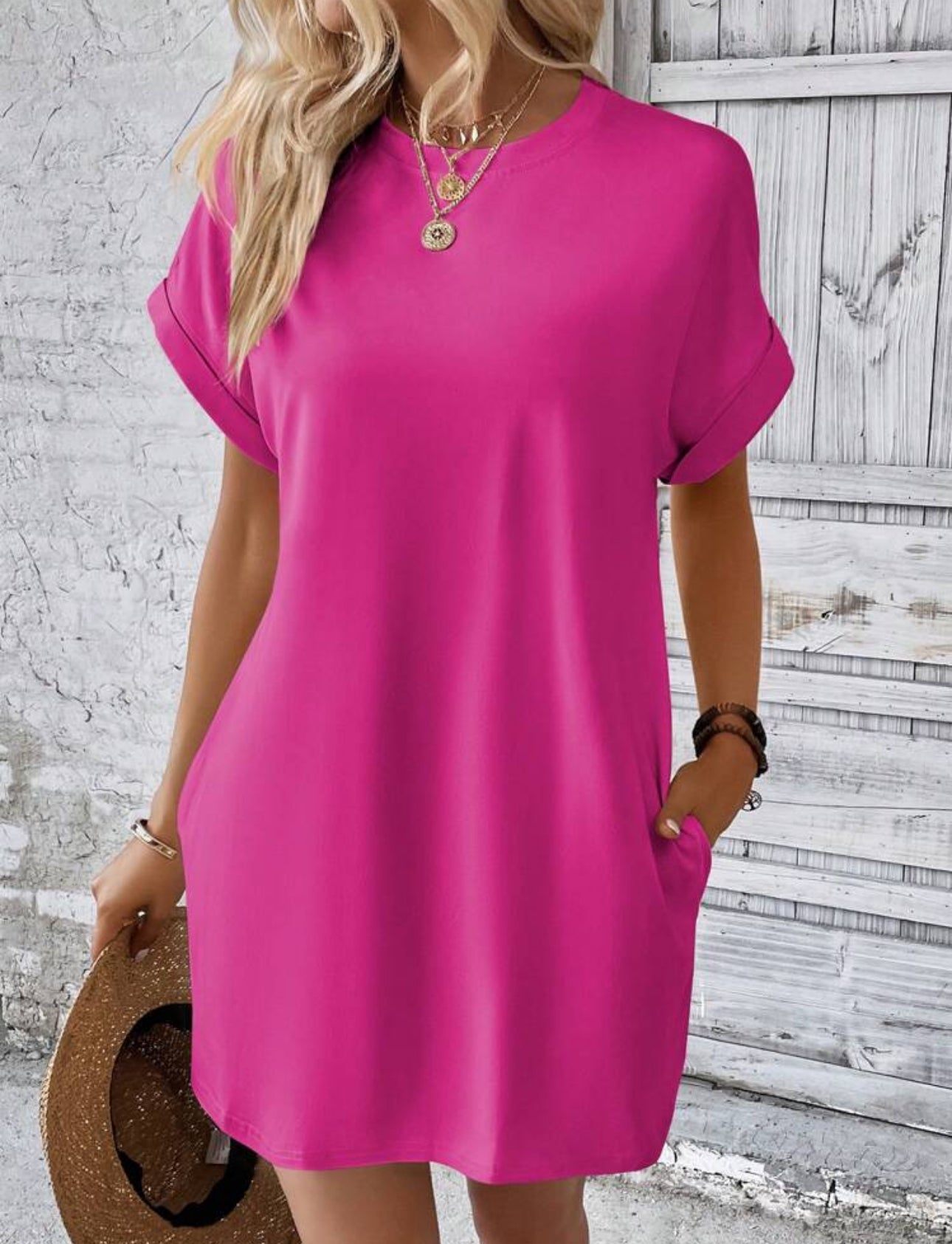 Vestido rosado con bosillos